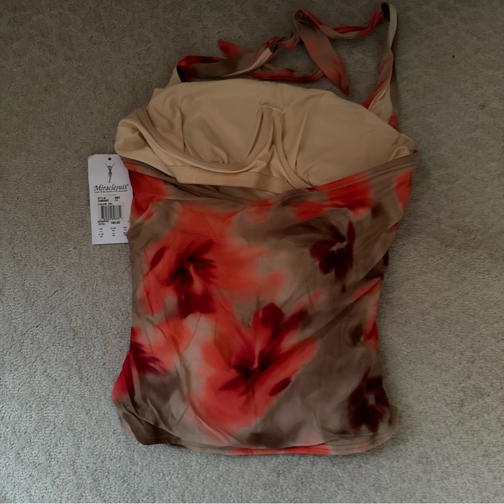 Miraclesuit Tankini Swim Top Coral & Beige Size 10 New - Picture 2 of 2
